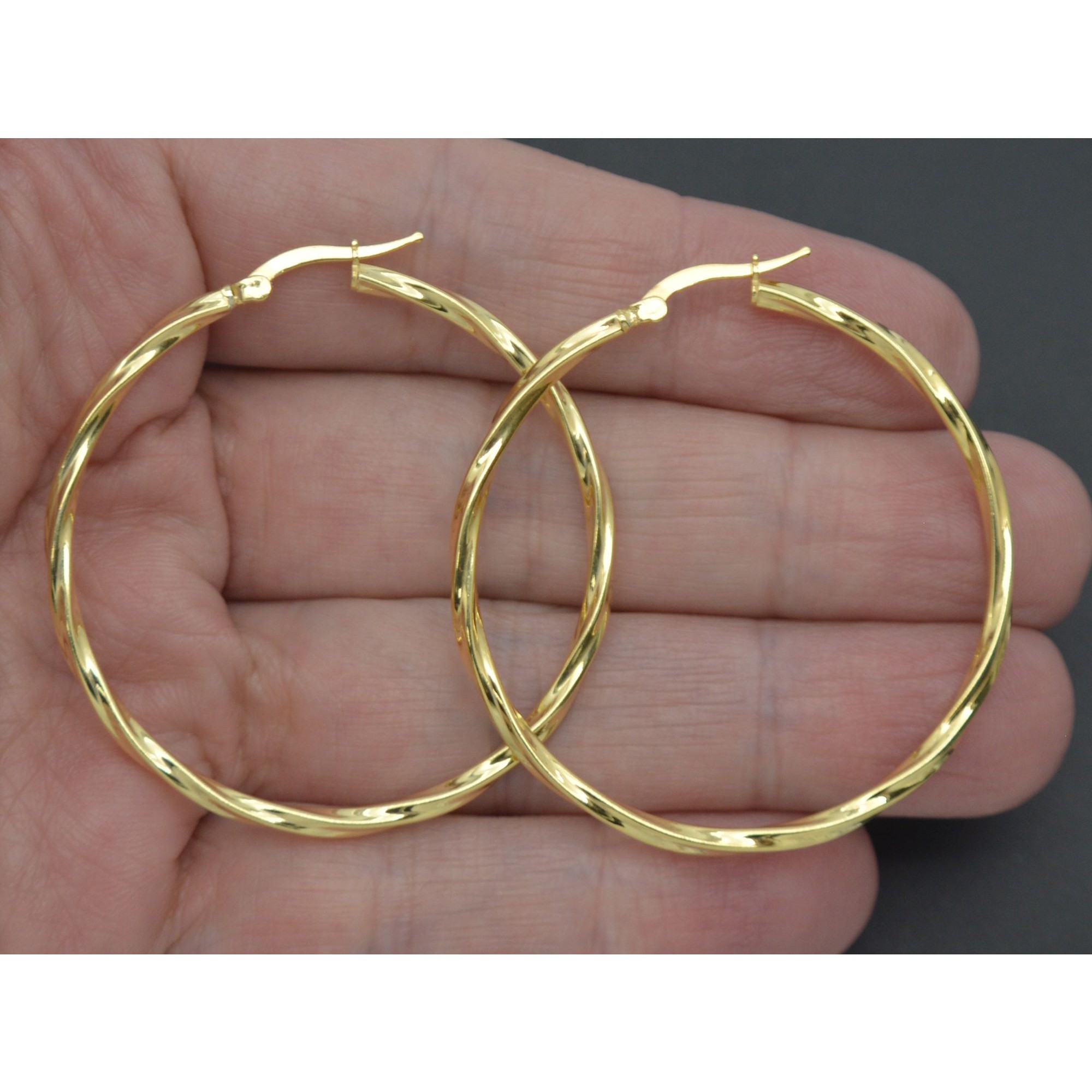 14k Yellow Gold Clad 925 Silver 2mmx45mm Twisted Circle Hoop Earrings